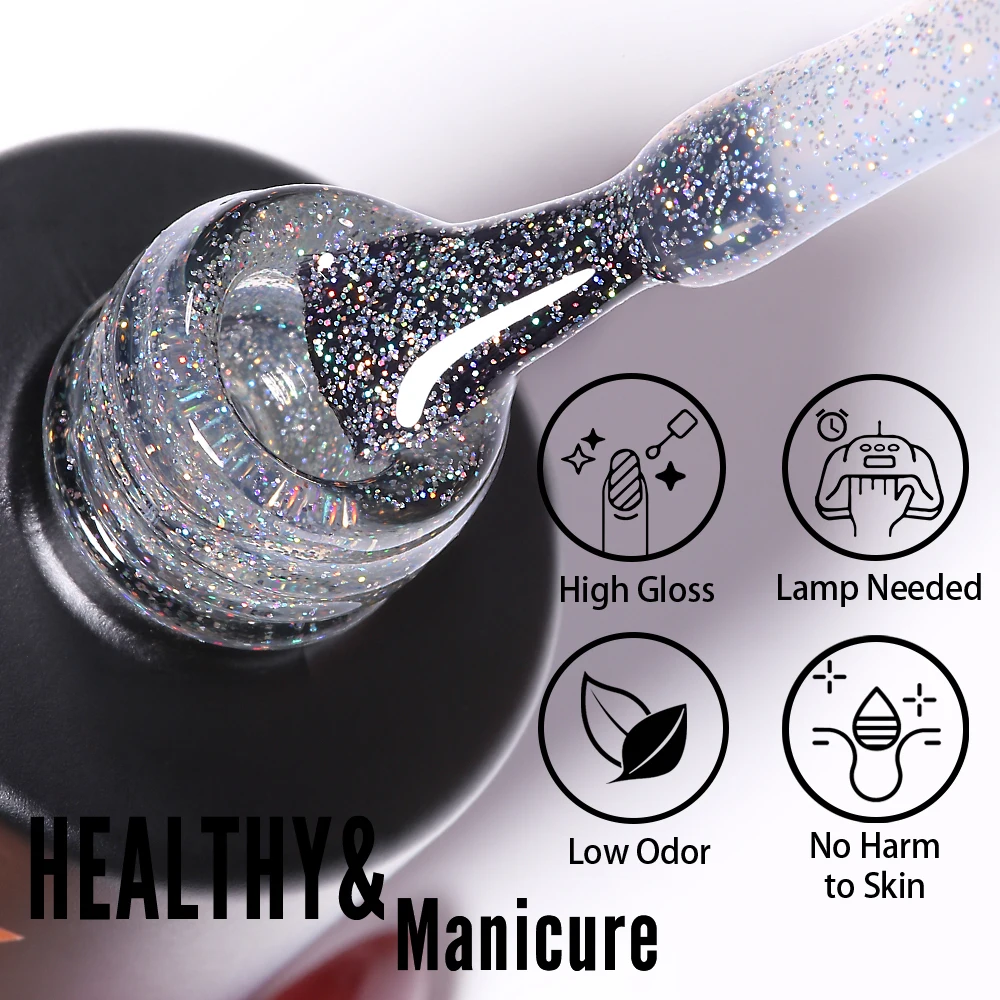 Yokemid 10ML Glitter Gel Top Coat No Wipe Top Coat Glossy Sparkly Soak Off Shimmer Glitter Gel smalto per unghie smalto per unghie