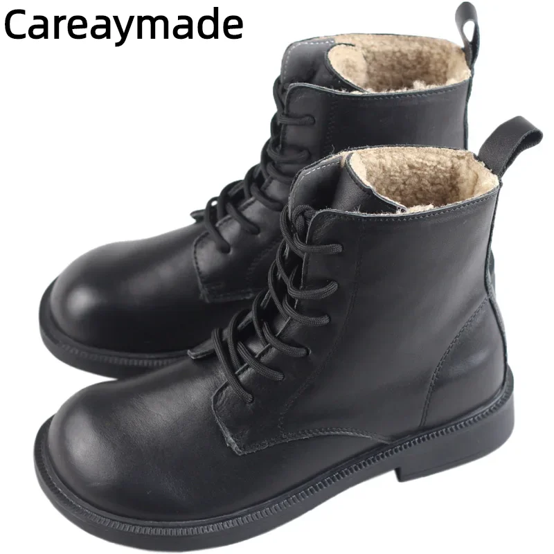 Careaymade-Handmade 100% Genuine leather short boots,women's flat heel big head boots,Women leisure shoes warm women boots