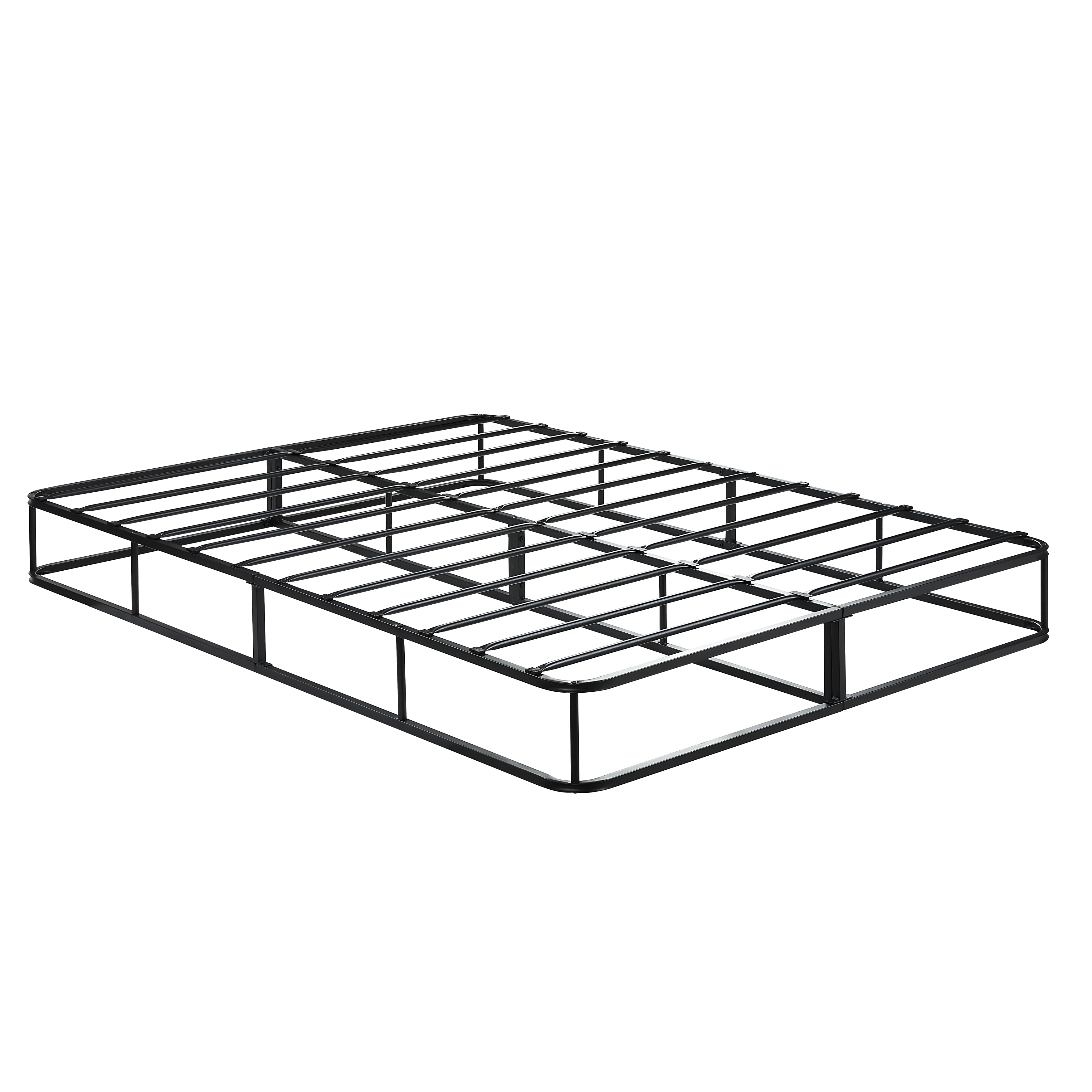 Full Mattress Foundation 1pc Black Metal Frame with Textured Fabric Cover