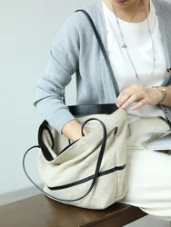 2024 Autumn Cotton And Linen Blend Material Tote Soft And Portable Shoulder Bags Women Casual Practical Bag
