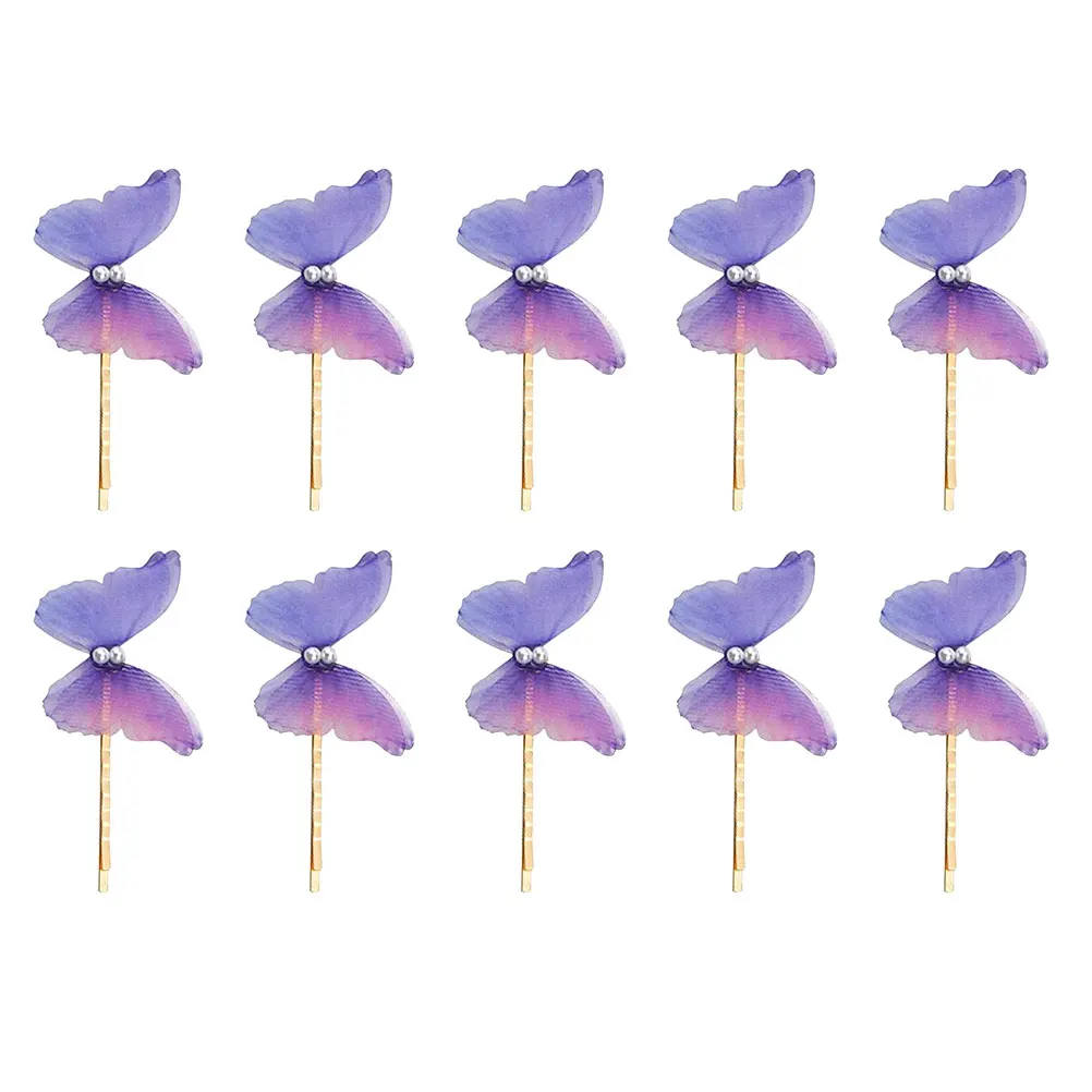 

10pcs Butterfly Hair Clip Pearl Purple Design Fashionable Girls Hairpins Decorative Bobby Pin Hair Accessories