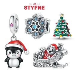 Silver 925 Santa Claus Sled Beads Christmas Penguin Charms Fit Original Bracelet for Women Diy Fine Jewelry Gifts Accessory