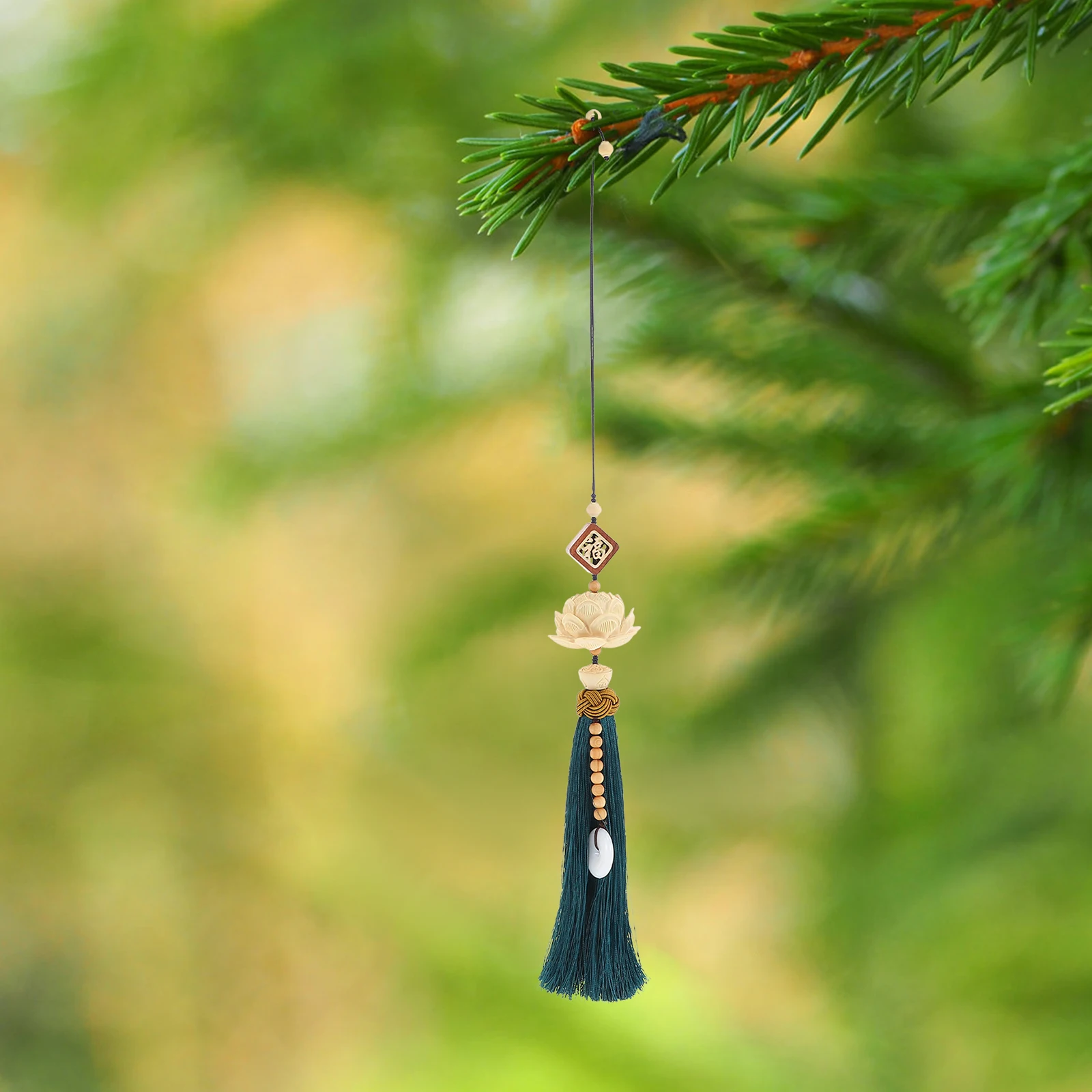 

Rearview Mirror Pendant Lotus Car Accessories Blue Color Women Decor Ornament Stylish Rearview Mirror Decor Car Tassel Pendant