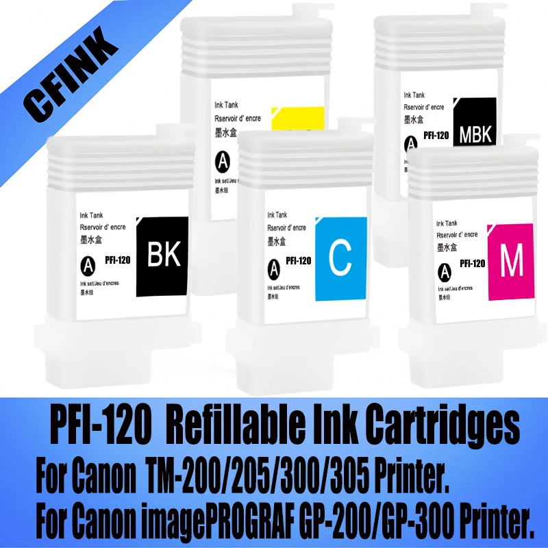 

PFI-120 PFI120 Refillable Ink Cartridges For Canon TM200 TM205 TM300 TM305 TM-200 205 300 305 Printer