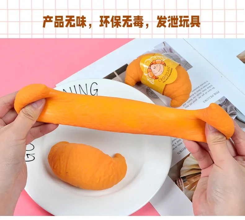 Fun Realistic Croissant Toy Pinch Squeeze Relief Squishy Stress Cute Lazy Stress Ball Funny Stress Relief Fidget Toy