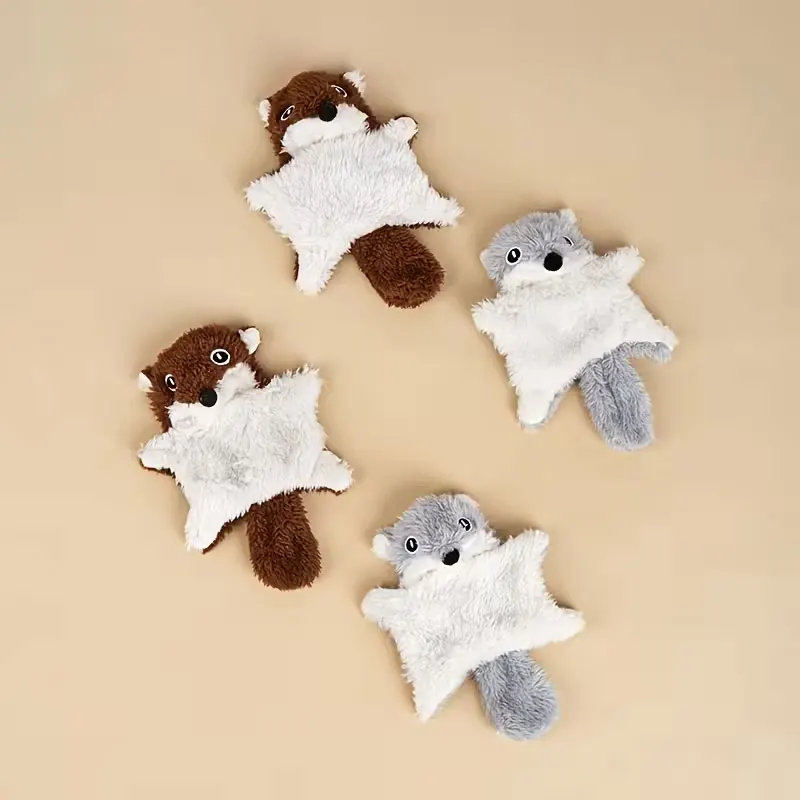 Plush Lying down Squirrel Pet Toy with Sound, Cat and Dog Toys, Squirrel Dog Toy, Durable Chew Toy for Mice, Flying Squirrel Dog or Cat Teeth Cleaning Toy