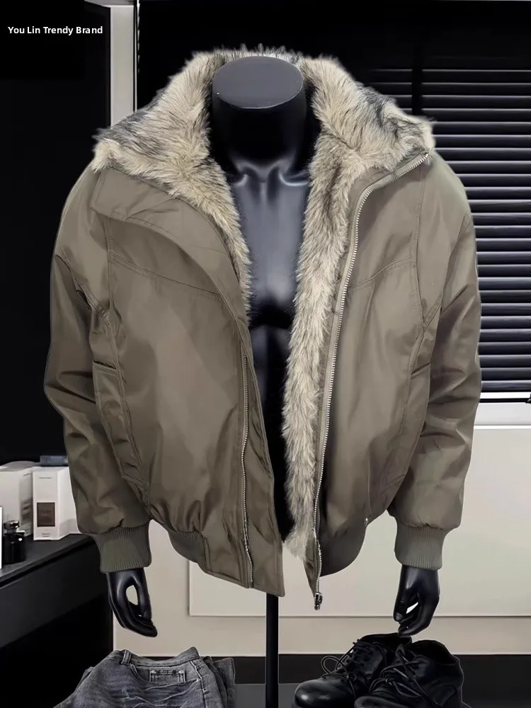 

Military een Camouflage ort Cotton Jaet Men's High Collar Fur Trim Workwear Warm Casual Sle Zipper Closure Coat