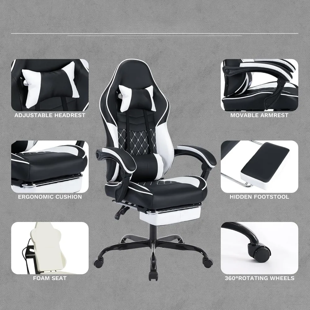 Sillas ergonómicas para videojuegos, sillas para ordenador para videojuegos, sillas para jugadores para adultos, masaje, soporte Lumbar, altura giratoria ajustable