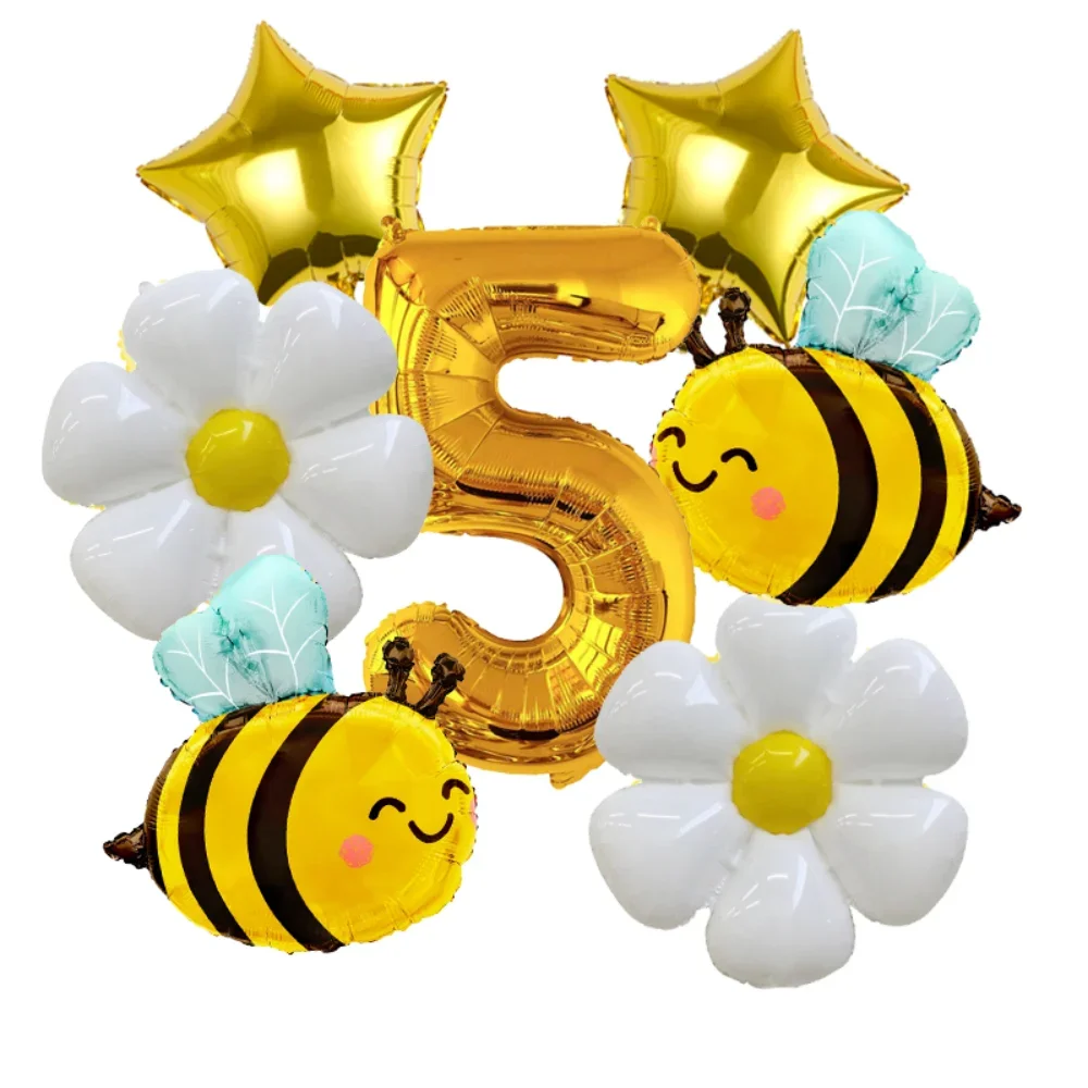 6 Stück Biene Gänseblümchen Golden 32 Zoll Zahl Aluminiumfolie Ballons Set Gänseblümchen Blumenballon für Bienenthema Geburtstag Babyparty Zubehör – Detail 15