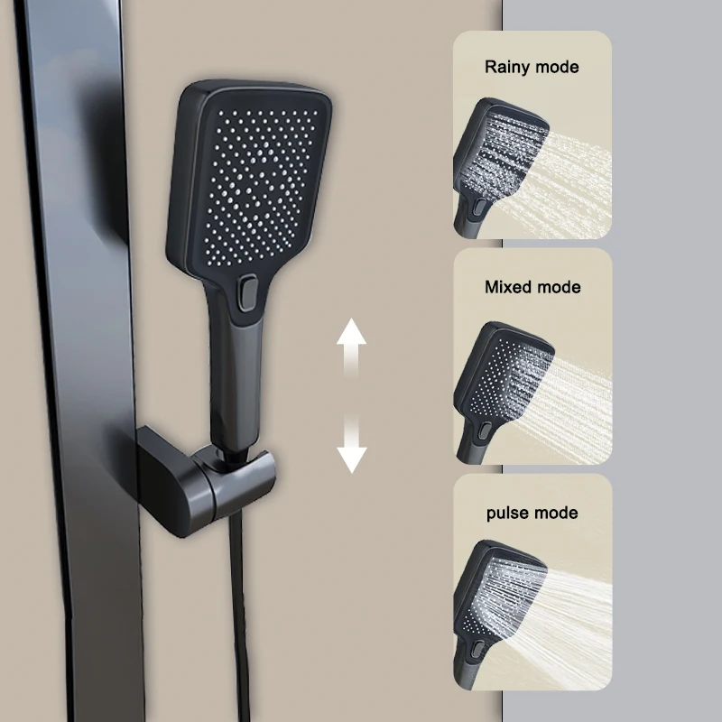 Imagem -03 - Conjunto de Chuveiro Termostático Inteligente Display Digital Chave de Piano Luz Ambiente Pistola de Água Fria e Quente Chuveiro Cinza Banhado