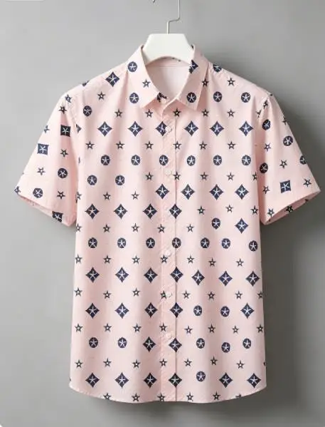 Classic Monochrome Check‑star Ornament Graphic Male Short Sleeve Lightweight Breathable Wear