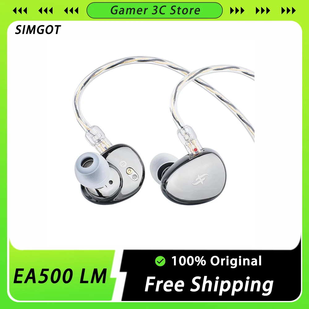 SIMGOT EA500 LM Earphone 2nd Generation Dual-Magnet Dynamic Driver IEM In Ear PC Gaming Headset HiFi Stereo Custom Earbuds Gifts