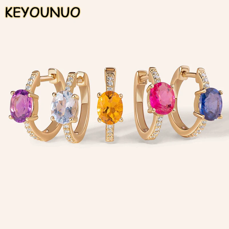KEYOUNUO Gold Filled Silver Color CZ Hoop Earrings For Women Zircon Colorful Golden Earrings Fashion Party Jewelry Wholesale