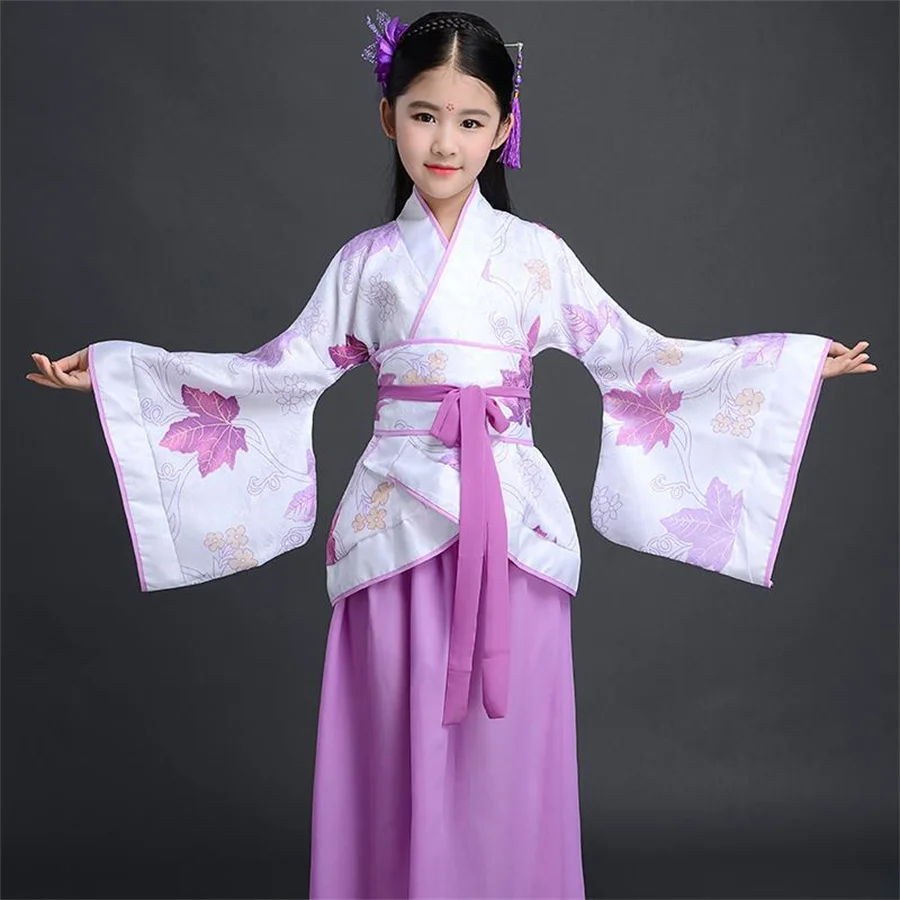 Ancient Chinese Dress Girls Children Kimono Traditional Ethnic Fan Students Chorus Dance Costume Japanese Yukata Kimono Style