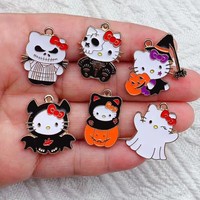 10pcs Enamel Halloween Cat  Charm for Jewelry Making Earring Pendant Bracelet Necklace Accessories Diy Supplies Materials