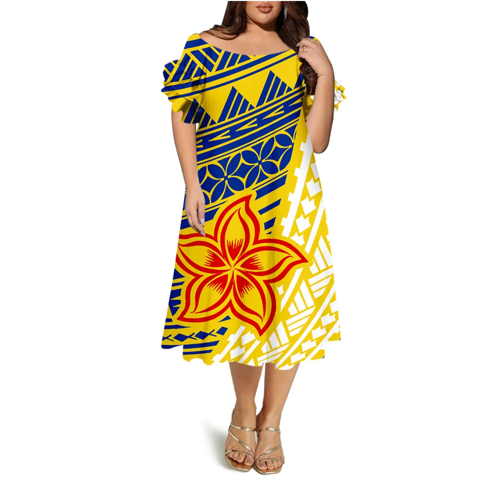 

Желтое платье с цветочным принтом для женщин, модное длинное платье Samoan Pacific Island на заказ, праздничное вечернее платье