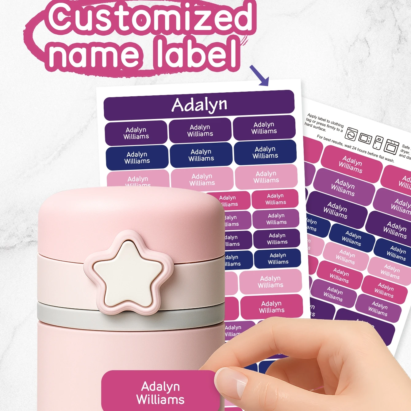 120pcs Custom Name Stickers 2 Sheets Waterproof Labels for School Supplies, Clothing, Lunch Boxes, Water Bottles, Daycare