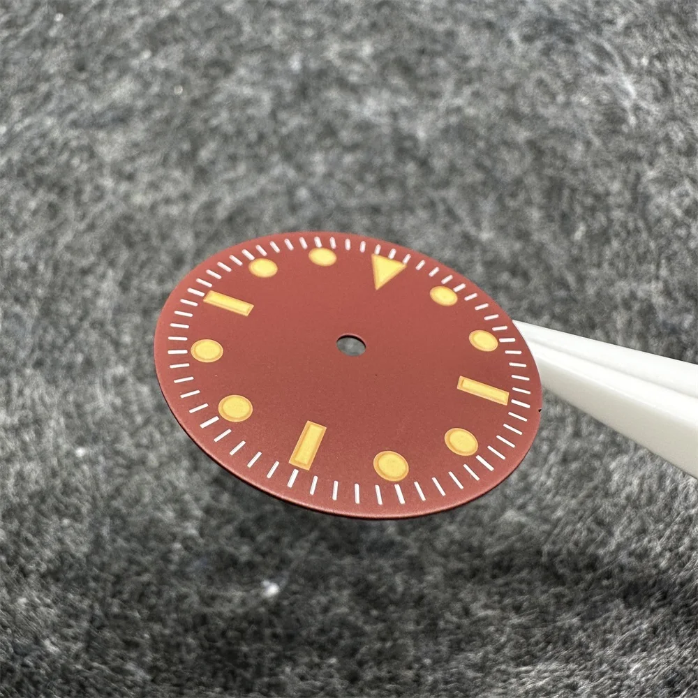 28.5mm Burgundy Watch Dial for NH35 2836 8215 2813 Movement Orange Scale Without Luminous Modified Watch Accessories