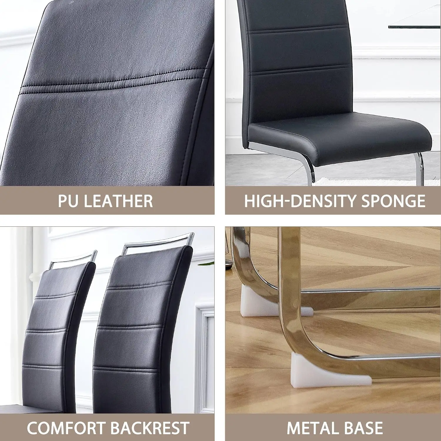 Dining Chair Set of 8 PU Leather High Back Upholstered Side Chair Stripe Backrest Kitchen  Customized