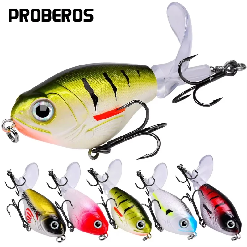 

PROBEROS 1Pcs 12g/ 16g Topwater Popper Fishing Lure Plopper Plastic Hard Bait Swimbait with Rotating Soft Tail for Bass Pike