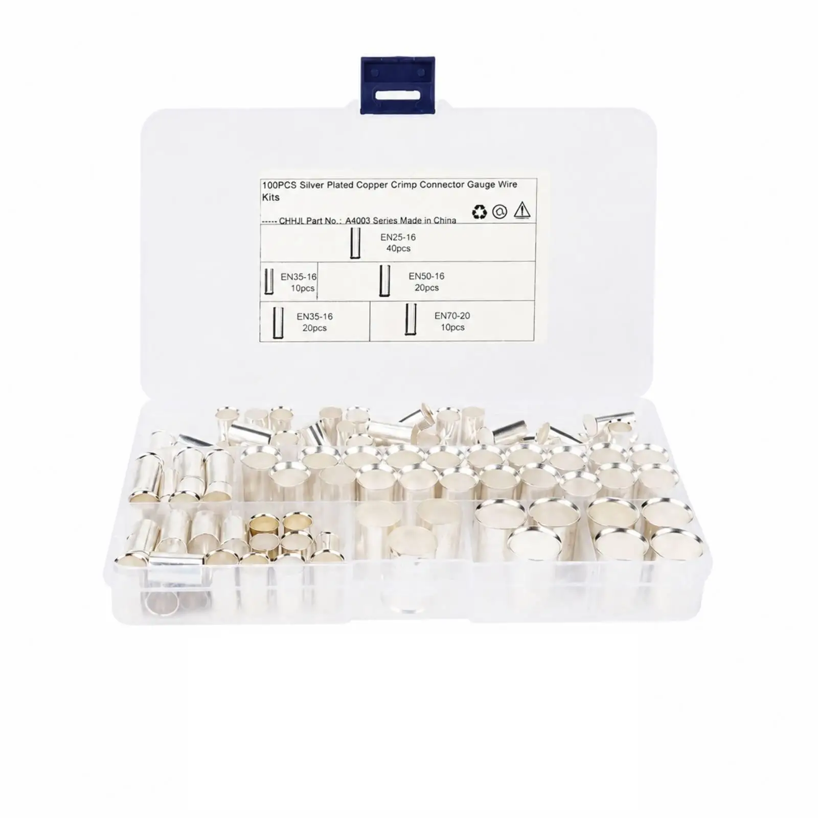 Tubular Copper Wire Terminal Crimping Set with Storage Case Electrical Connectors for Control Cabinet Repairs