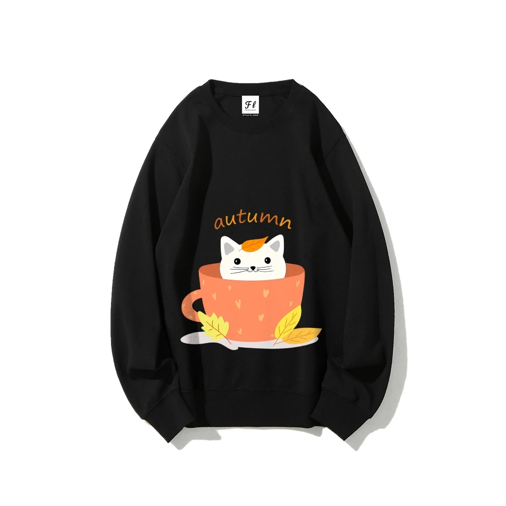 Y2K Oversized Sweatshirts Met Kat In Cup Grafische Herfst Hoodies Street Fashion Dames Trui Casual Loose Fit Neutrale Kleding