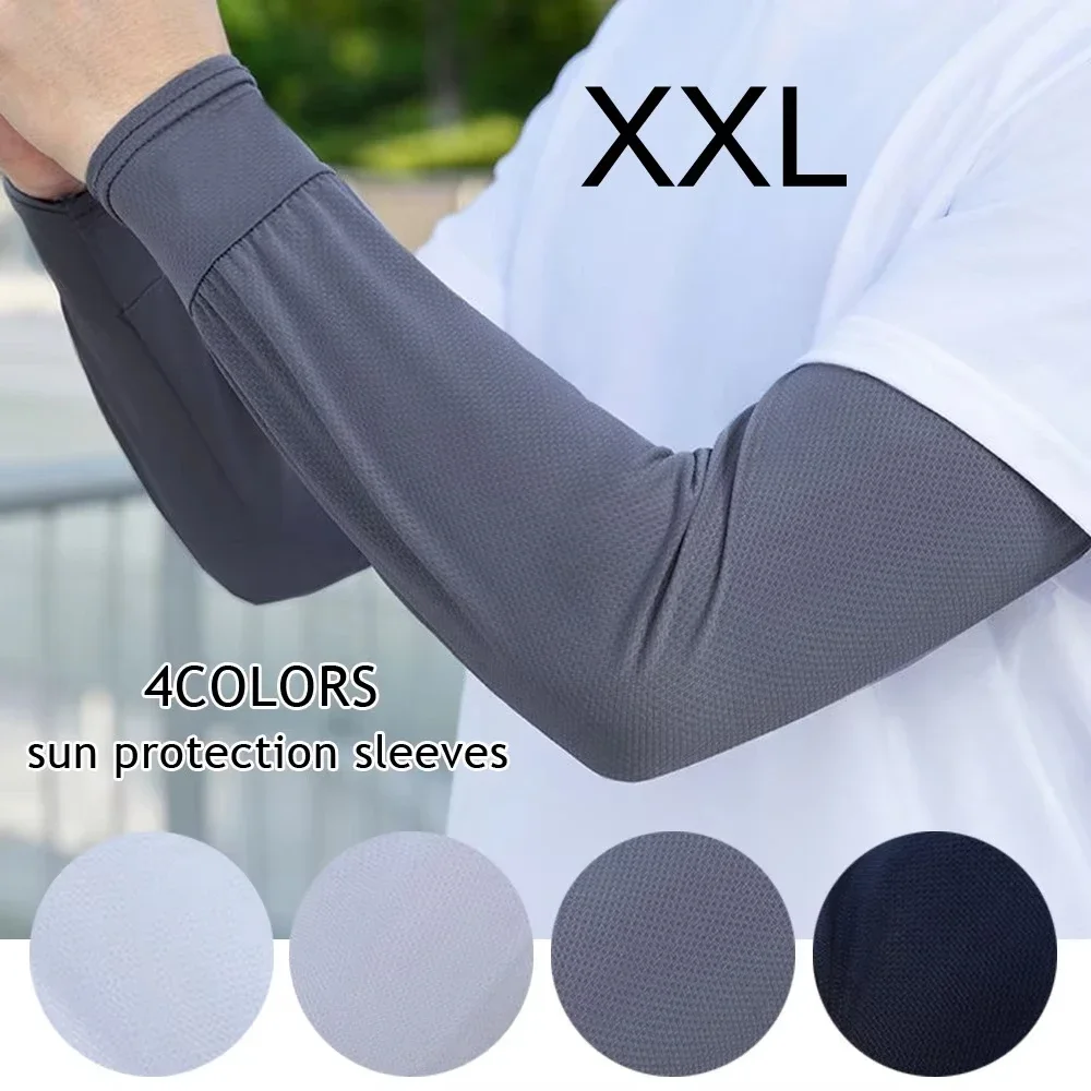 

2025 Summer Ice Silk Men's Loose Sunscreen Sleeves UV Ice Gloves Riding Arm Guards Sport Running Driving Absorbent