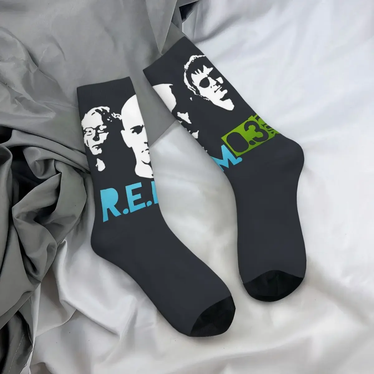 Funny Happy R E M Essential Chaussettes pour hommes, Rétro Harajuku, R.E.M Hip Hop Novelty Seamless Crew ELan Sock, Imprimé sur le site officiel