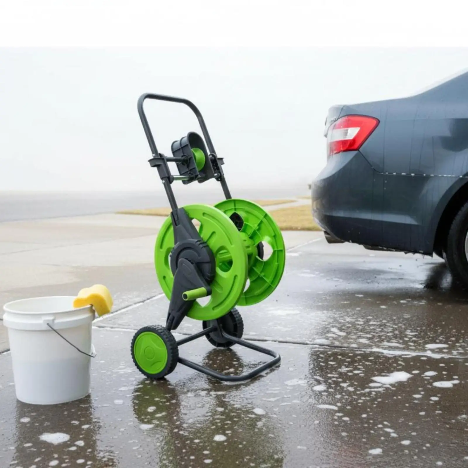 Push Hose Reel Carrier Metal Frame Outdoor Storage ABS Plastic