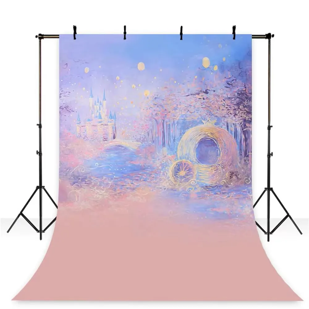 Cymbozin Watercolor Painting Photography Background Night Sky Lanterns Castle Princess Baby Girl Photo Studio Backdrops