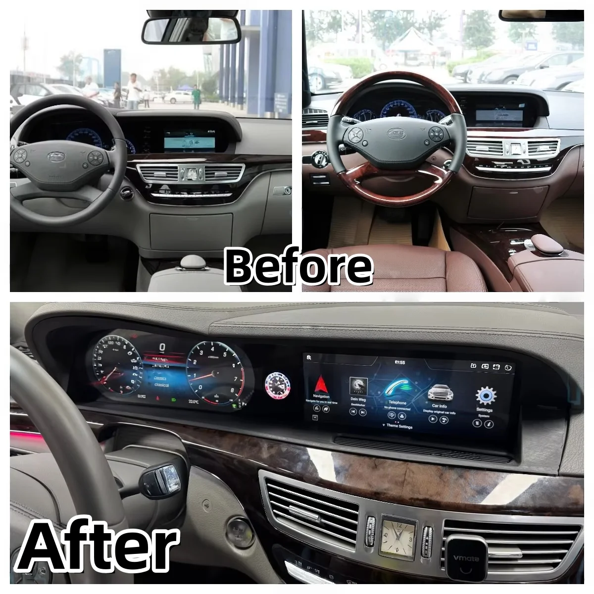Wireless Carplay For Mercedes Benz S Class W221 S250 2006 - 2013Android Auto Video Player GPS Car Radio Integrated LCD Dual Scre