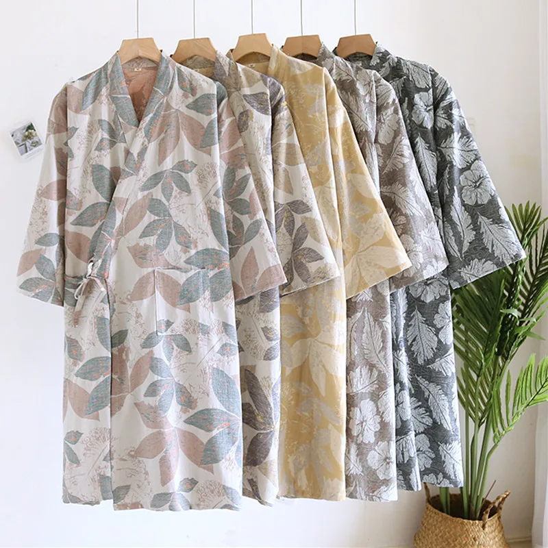 Printed Loose Robe Couple's Spring Autumn 2024 New Comfort Cotton Gauze Bathrobe Women Home Clothes Casual Sleepwear Bath Robes