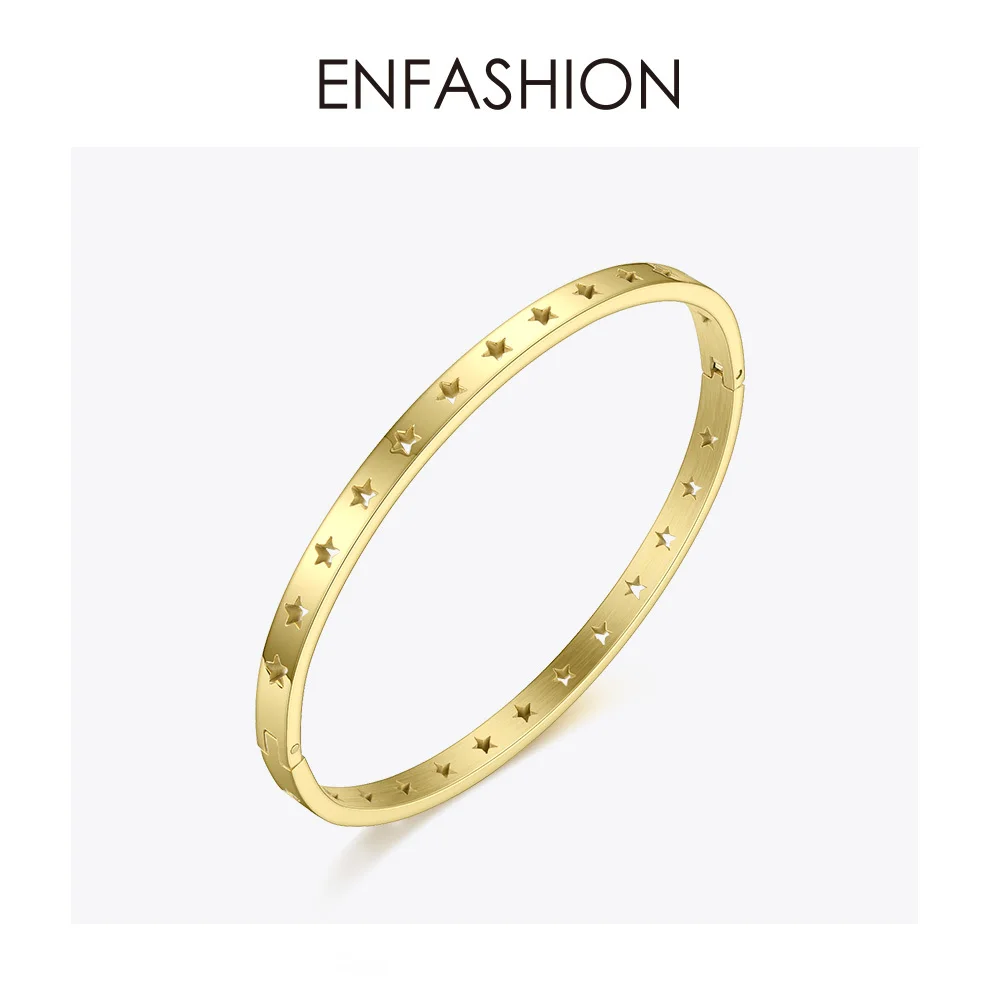 ENFASHION Hollow Stars Bangles & Bracelets For Women Gold Color Stainless Steel Cuff Bracelets Friends Gifts Jewelry BM192011
