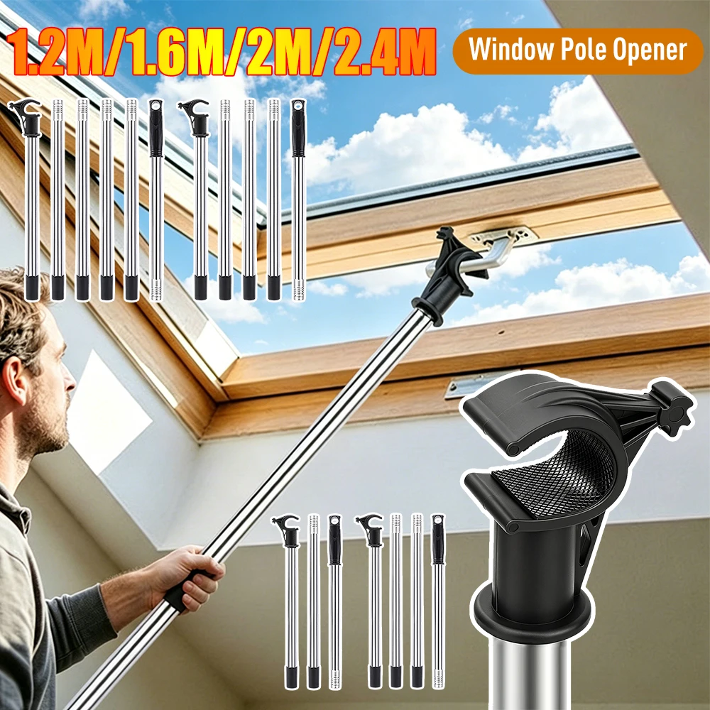 3/4in Window Pole Opener with Triangle Hook Threaded Telescoping Skylight Pole Dust-Proof Multifunctional Telescopic Puller