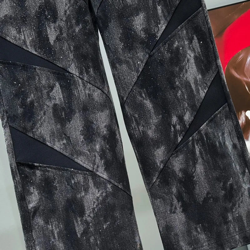 HKSH ฤดูใบไม้ผลิฤดูร้อน Men's Original Design American High Street Niche Vintage กางเกงยีนส์ Patchwork หล่อตรง Chic กางเกง HK8389