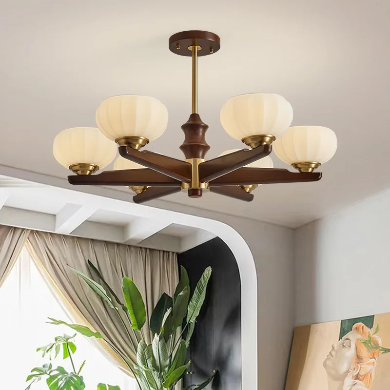 Mid Century Vintage Solid Wood Pendant Lights Hight End Glass Hanging Lamps Living Room Restaurant Bedroom Villa LED Chandelier