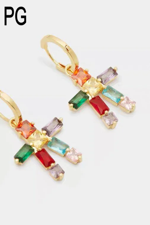 PG Robot Shaped Multicolor Zircon Hoop Earrings Gold Plated Fashion Jewelry For Women Daily Party Occasion Wear
