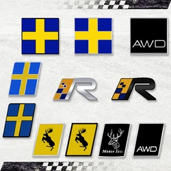 3D Elk R Swedish Flag AWD Car Sticker Emblem Metal Rear Badge Decal For XC60 D5 XC90 D4 XC40 D3 XC70 D2 S80 S90 S60 V90 V60 V40