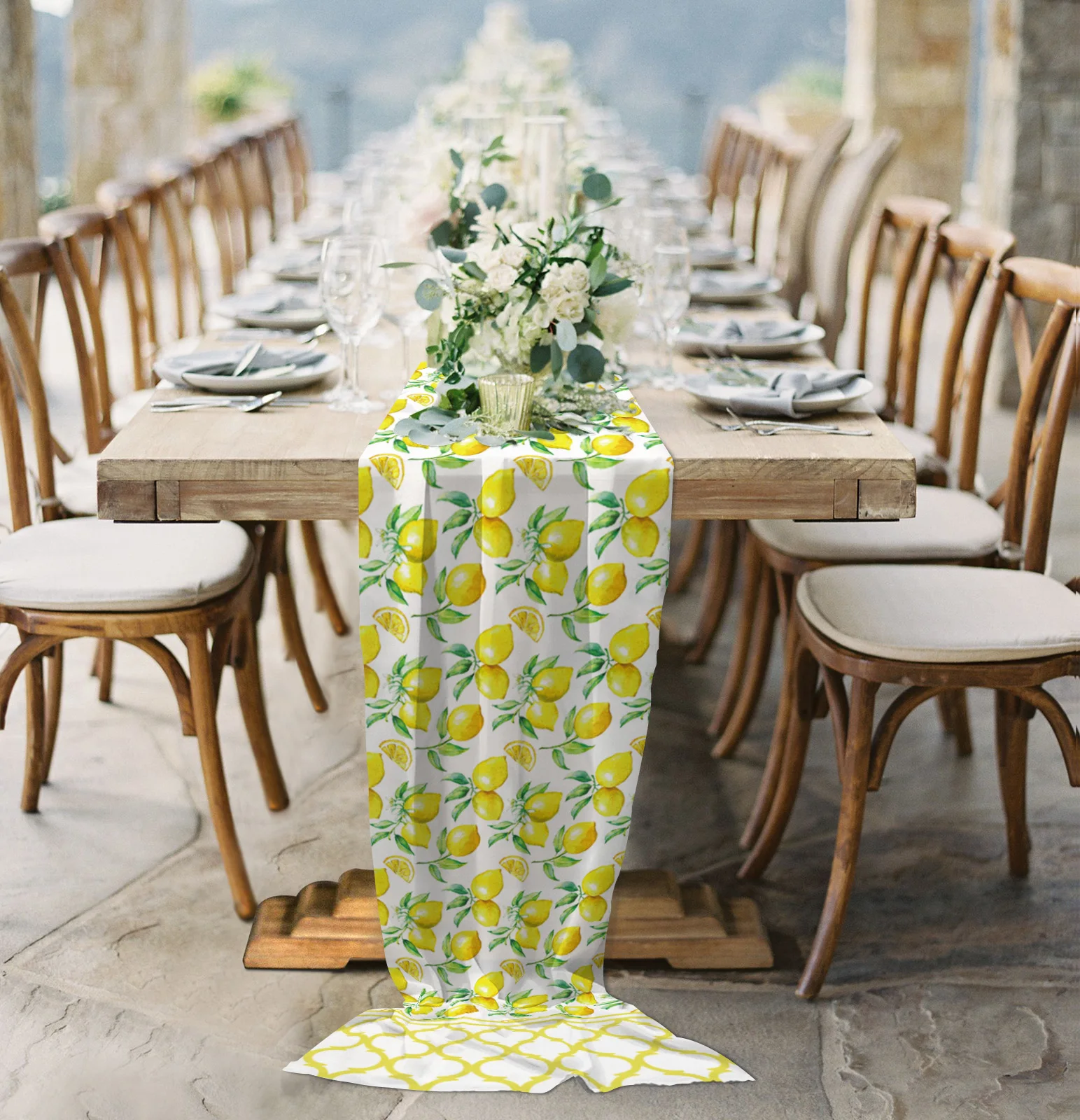 Summer Fresh Lemon Yellow Moroccan Sheer Chiffon Table Runner Country Wedding Party Tulle Voile Table Cloth Home Decoration