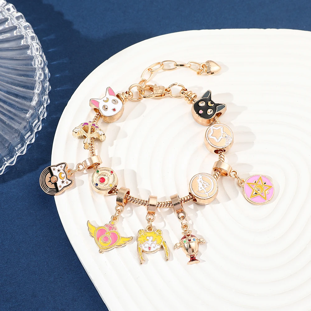 Anime Sailor Moon Bracelet Luna Artemis Cosplay Prop Pendant Adjustable Bracelet for Women Girl Hand Jewelry Accessories Gift