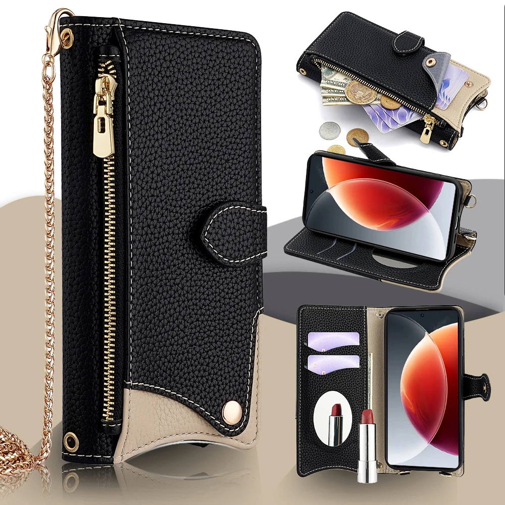 Multi-card Holder Zipper Wallet Flip Leather Crossbody Case for Tecno Camon 30 20 19 Pro camon 20 30 Premier 19 Neo 18P Fundas