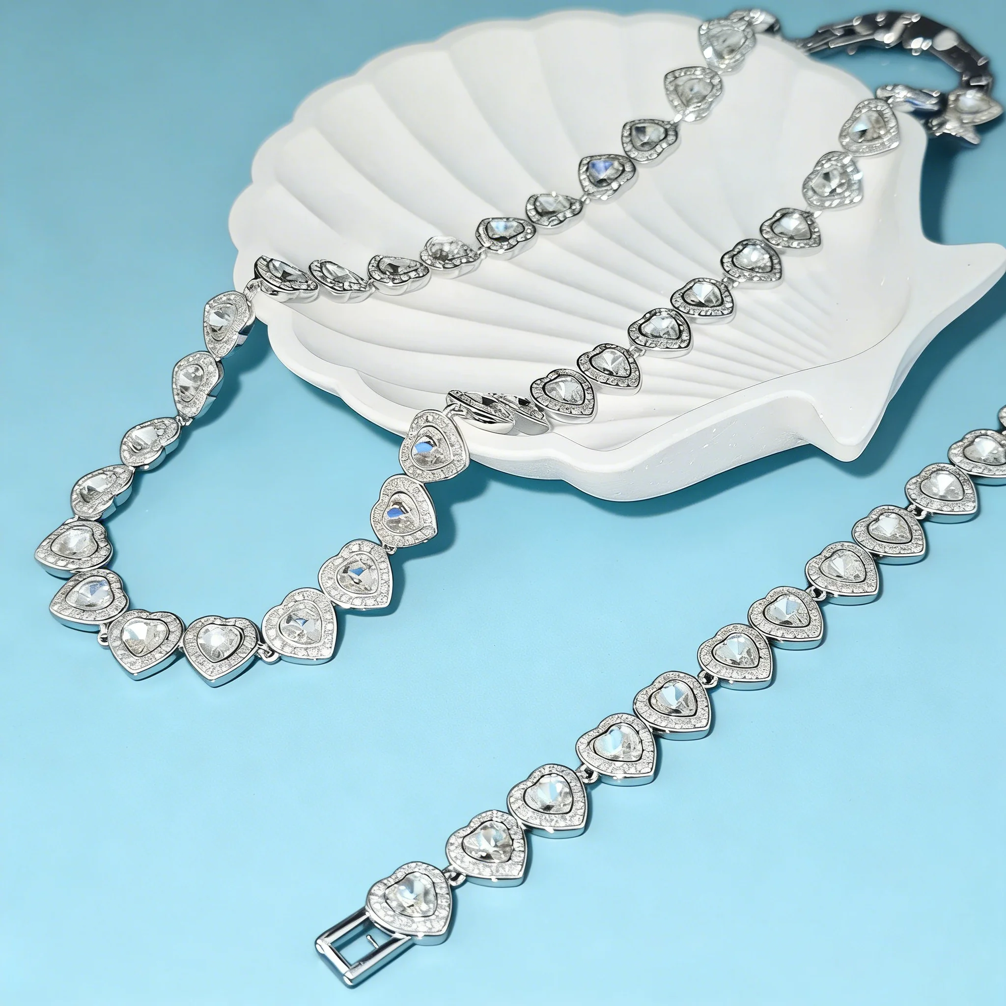 

2026 YEEVAA White Crystal Heart Pave Cubic Zirconia Necklace Bracelet Earrings Engagement Wedding Jewelry for Women Bridal Gift