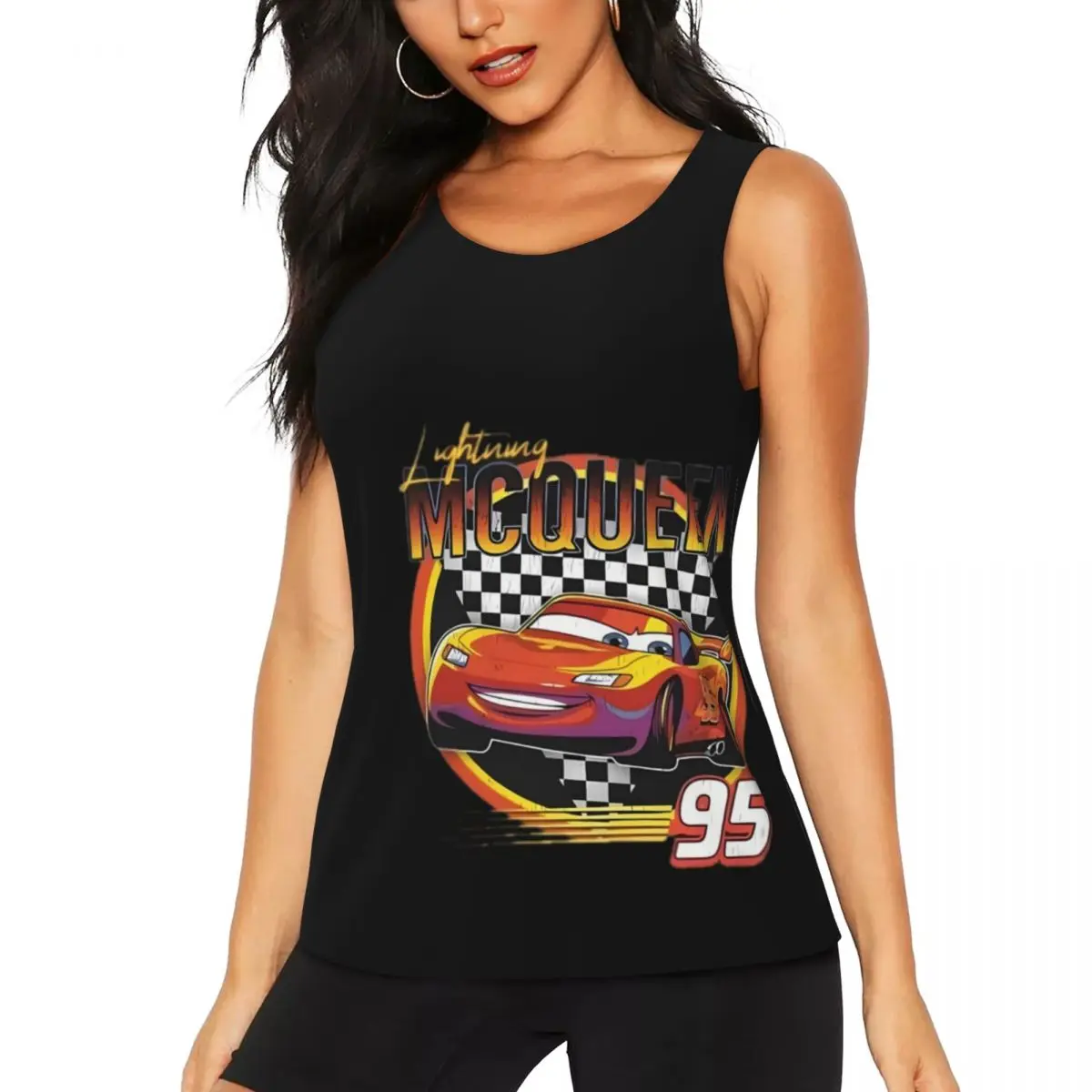 

Custom Lightning Mcqueen Cartoon Yoga Shirt Women's Cars Workout Gym Tank Tops