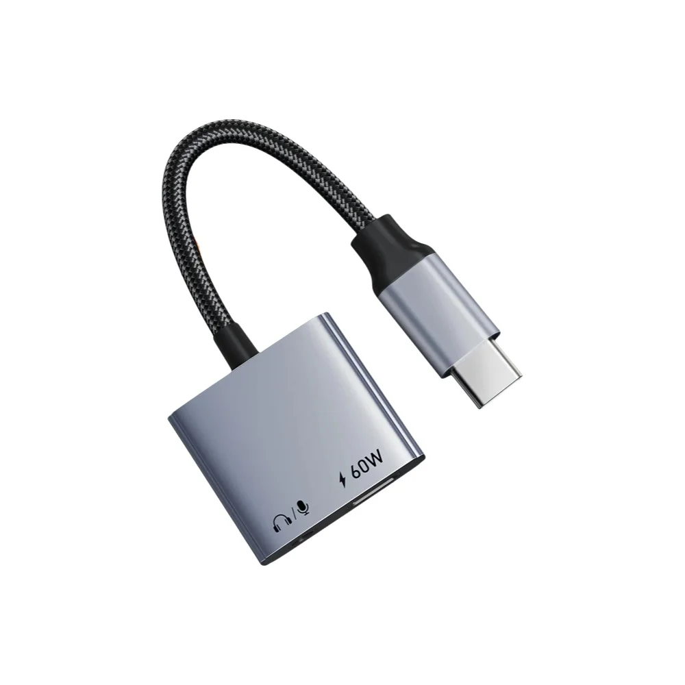 CABLETIME USB-C auf 3,5-mm-Audio-Adapter USB-C Kopfhörer 2-in-1 PD 60W Typ-C auf 3,5-mm-Klinkenadapter Hi-Fi für iPhone Xiaomi
