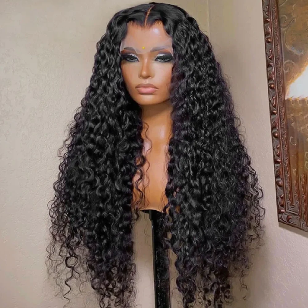 Soft Glueless 26Inch 180DensityLong Natural Black Kinky Curly Lace Front Wig For Women With Baby Hair Synthetic Preplucked Daily