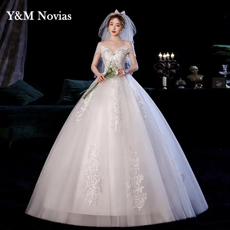 Neue Koreanische Elegante Chinesische Hochzeit Kleid Mit Lange Stickerei Appliqures Spitze Hochzeit Kleider Prinzessin Plus Szie Braut Kleider