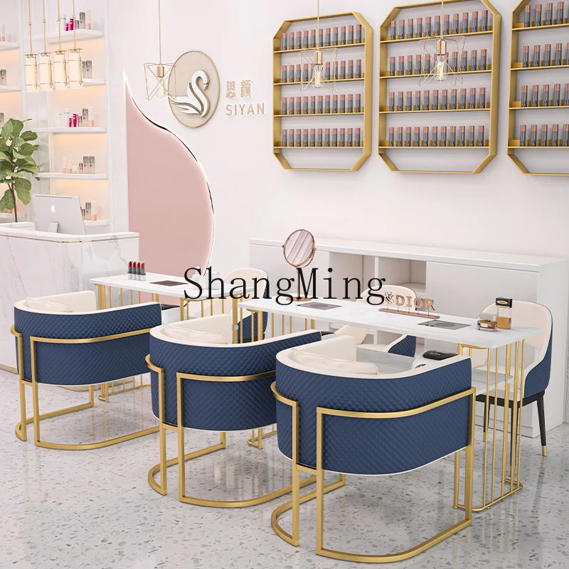 

ZYY wrought iron double-layer marble built-in vacuum cleaner nail art table and chair set