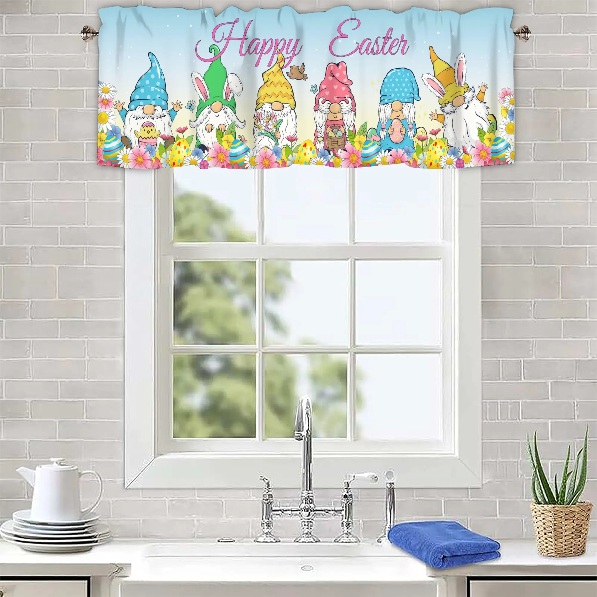 4 Pack  Autumn Gnomes Valances Window Toppers Valances with for Easter Holiday Autumn Winter Fall Bathroom Restroom Decor ﻿