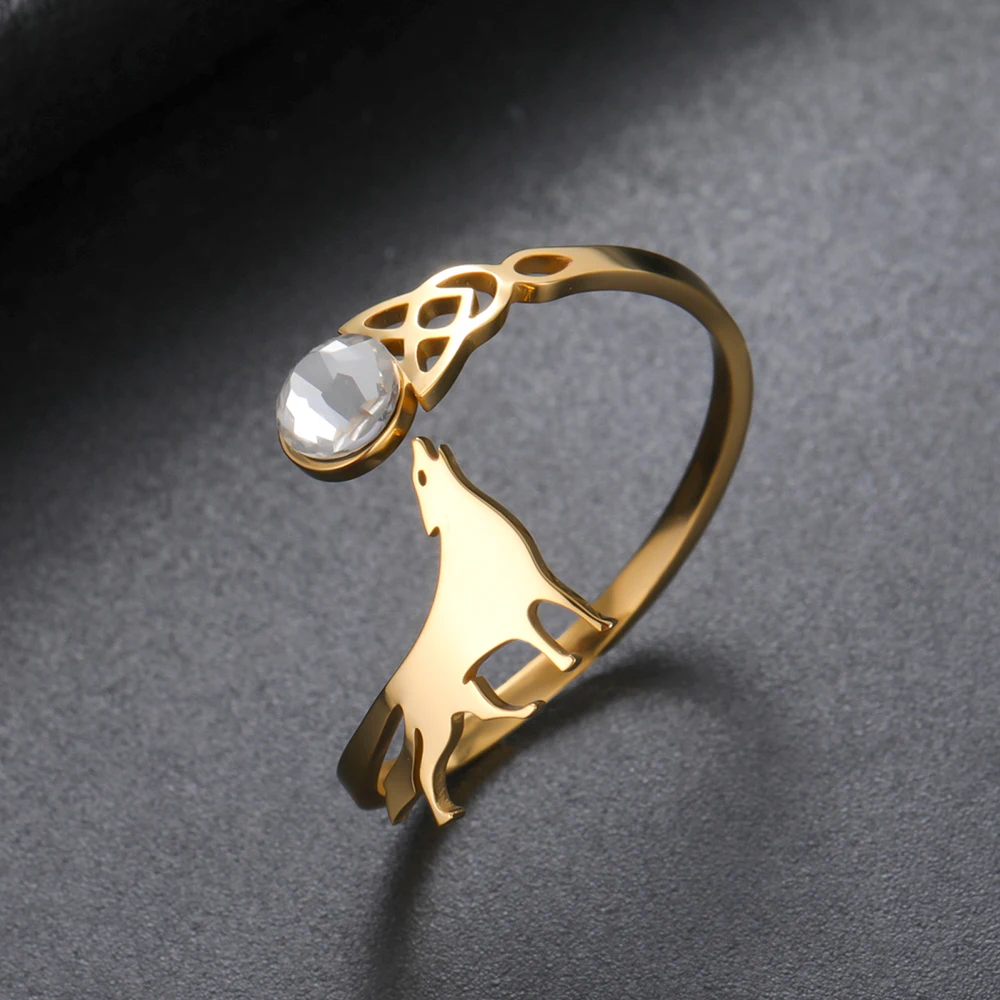 Dawapara Heulender Wolf Zirkon Verstellbarer Ring Tier Totem Celtics Knoten Glückssymbol Edelstahlschmuck – Detail 14