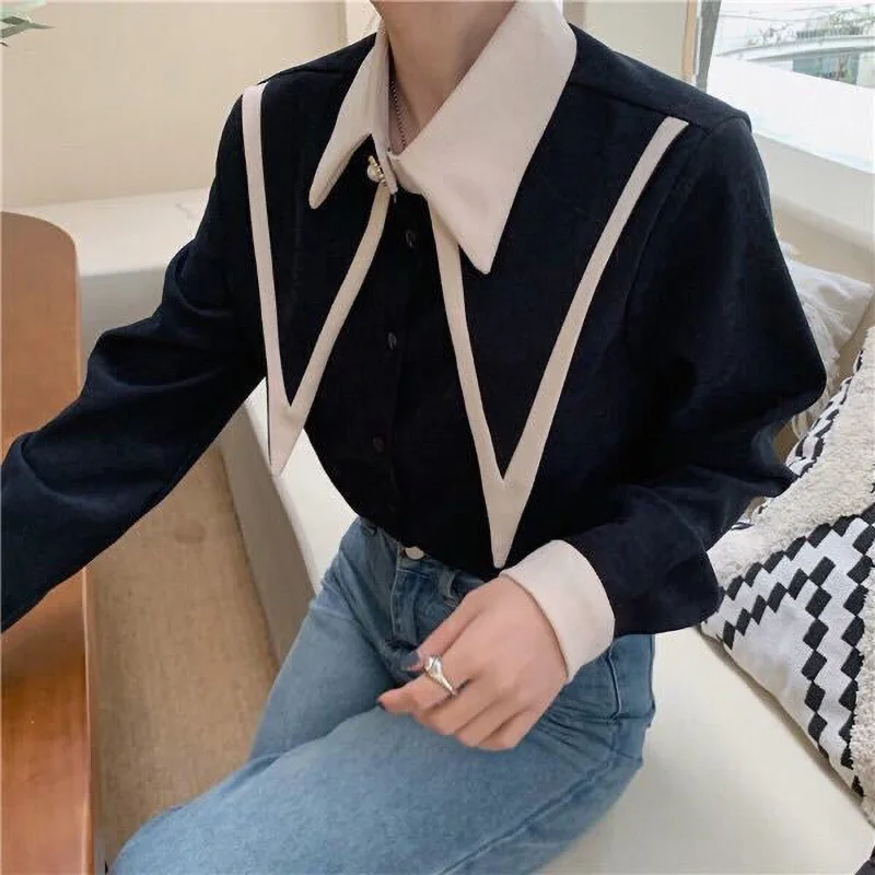 Fashion Double Layer Button Spliced Long Sleeve Sweet Shirt Plus Size Commute Female Clothing Loose Casual Spring Autumn Blouse